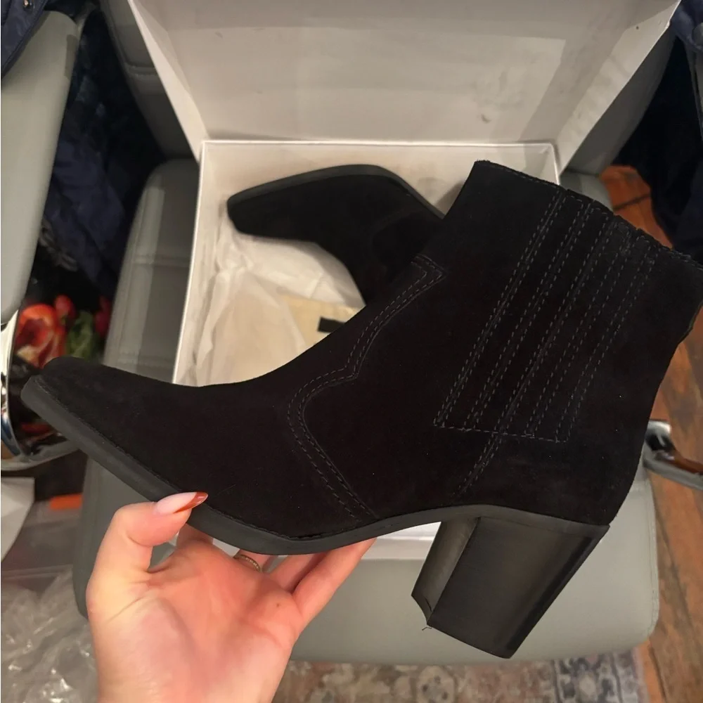 GANNI Black Suede Western Ankle Booties